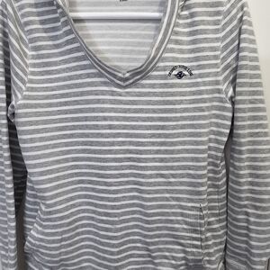 Disney Gray and White Striped Cruise Line V-Neck Shirt Small